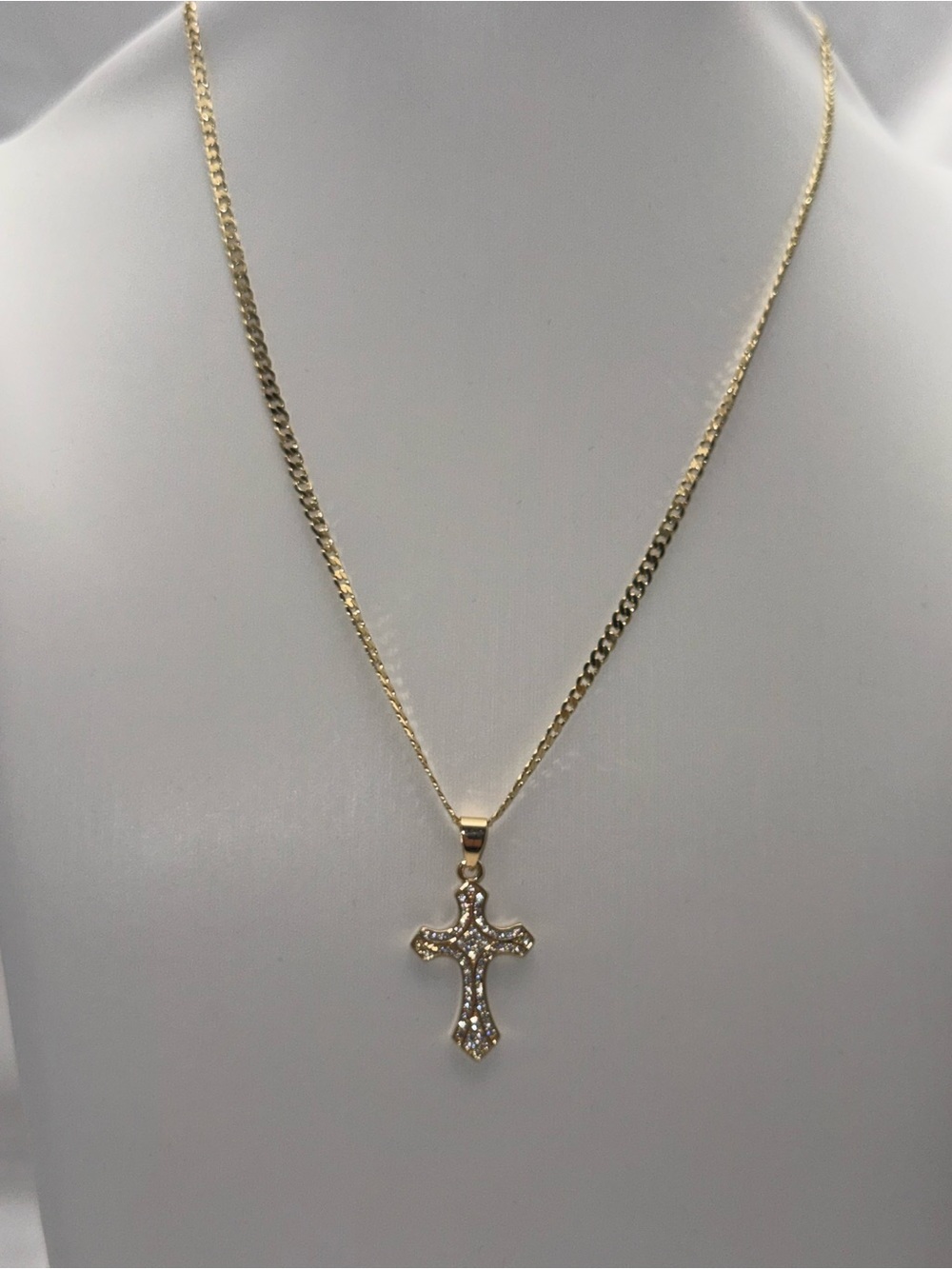18 Inch 18K Gold Dipped Cuban Cross Pendant Necklace